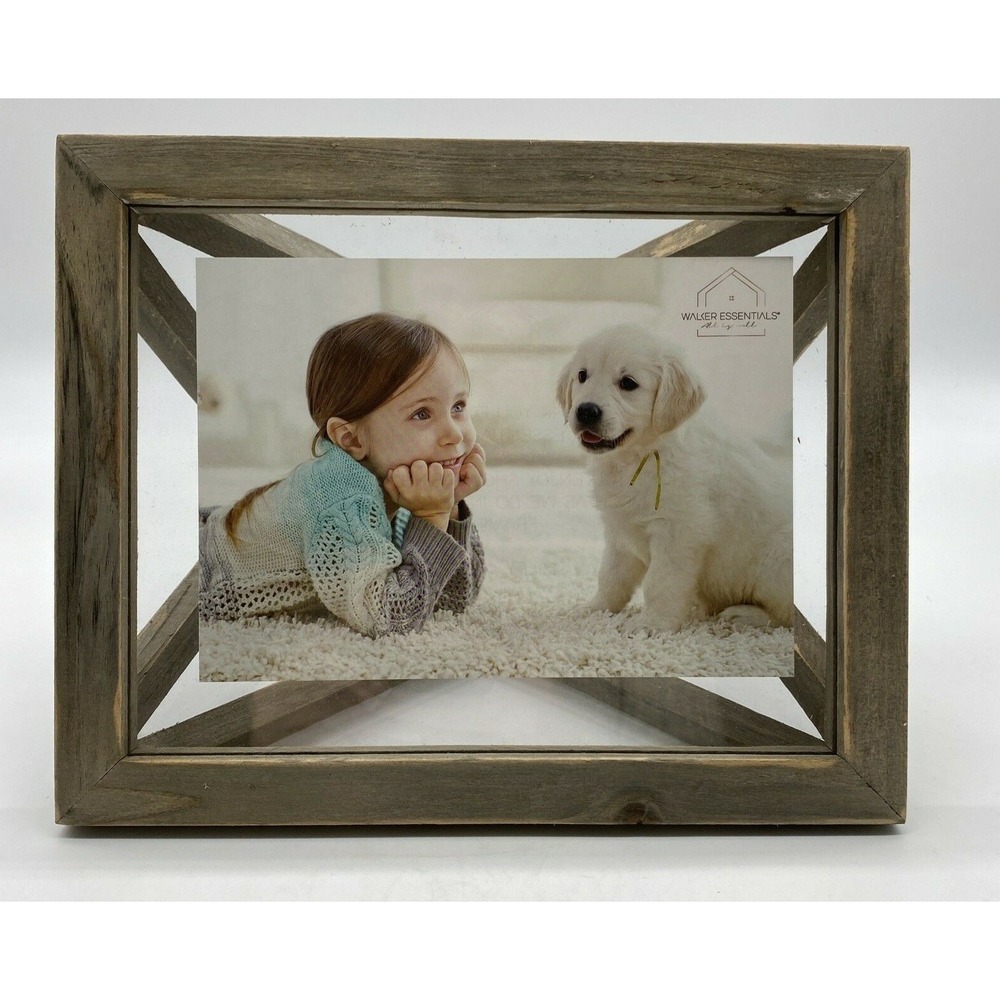 Walker Essentials Photo Frame Modern Geometric Grey Wood Rustic 2 Pack 4x6 5x7